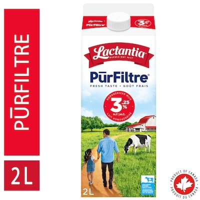 Lactantia Purfiltre. lait entier 3.25 % 2 l, 0,26 $/100ml