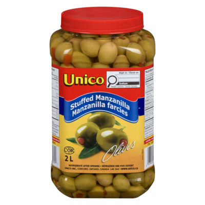 Unico Manzanilla Olives, Stuffed Club Pack 2 l, $0.75/100ml