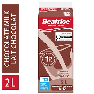 Beatrice Lait au chocolat partiellement écrémé 1 % 2 l, 0,30 $/100ml