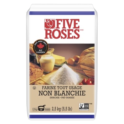 Five Roses Farine tout usage jamais blanchie 2.5 kg, 0,26 $/100g