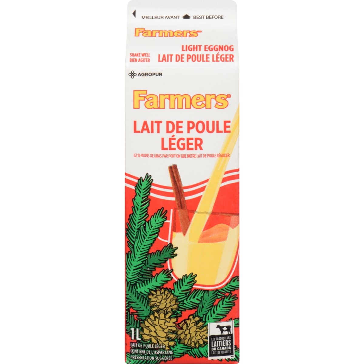 Farmers Lait de poule léger 1.9% 1 l, 0,38 $/100ml
