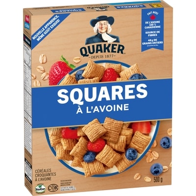 Quaker Céréales Squares à l'avoine 500 g, 0,80 $/100g