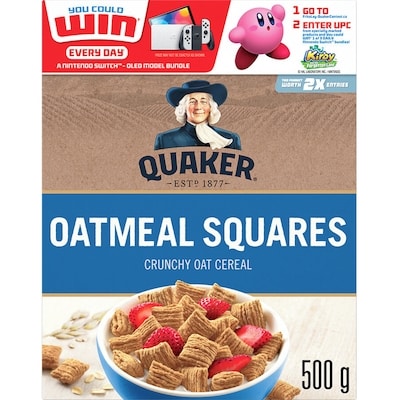 Quaker Céréales Squares à l’avoine 500 g, 1,16 $/100g