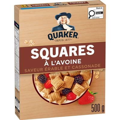 Quaker Céréales Squares à l'avoine Érable et cassonade 500 g, 1,16 $/100g