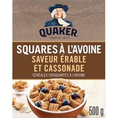 Quaker Céréales Squares à l’avoine Saveur d’érable et cassonade 500 g, 1,10 $/100g