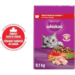 Whiskas Nourriture sèche pour chats adultes Sélections de viande avec poulet véritable 9.1 kg, 0,47 $/100g