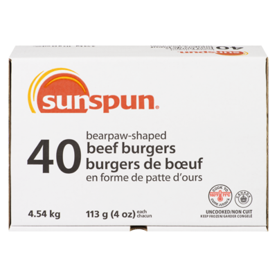 Sunspun Burgers de bœuf 4 oz 4.54 kg, 1,04 $/100g
