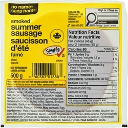No Name Smoked Summer Sausage, Sliced 500 g, $9.98/1kg $1.00/100g