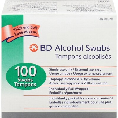 BD Alcohol Swabs 100 ea, $0.05/1ea