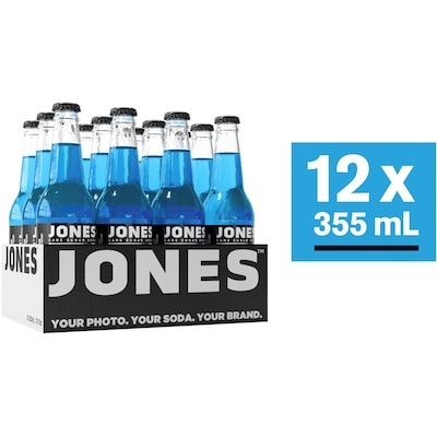 Jones Soda Co. Soda artisanal au sucre de canne à la gomme balloune bleue, paquet de 12 12x355.0 ml, 0,40 $/100ml