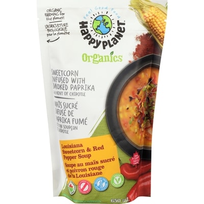 Happy Planet Soupe louisianaise au maïs sucré et au poivron rouge biologique 650 ml, 1,38 $/100ml