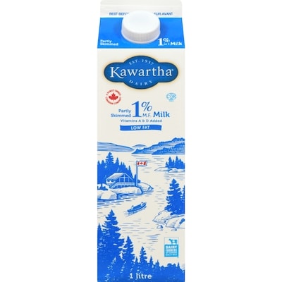 Kawartha 1% Milk 1 l, $0.36/100ml