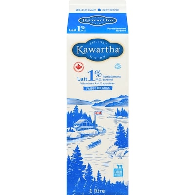 Kawartha Lait 1 % 1 l, 0,36 $/100ml