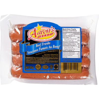 Aaron's Kosher All-Beef Hot Dogs 450 g, $2.78/100g