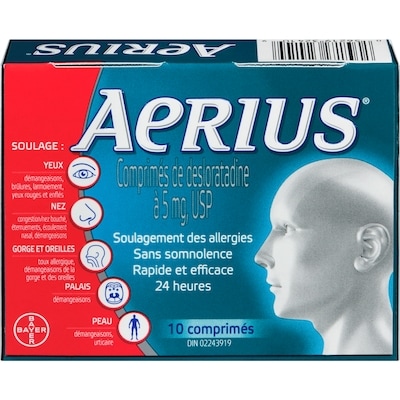 Aerius Allergies soulagement rapide et sans somnolence durant 24 heures 10 ea, 1,35 $/1ch