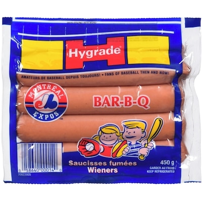 Hygrade Bar-B-Q Wieners 450 g, $1.66/100g