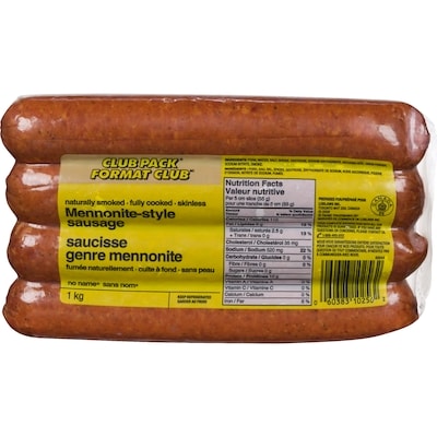 Sans Nom Saucisson de type mennonite, format économique 1 kg, 1,60 $/100g
