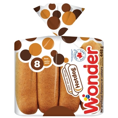 Wonder 100% Whole Wheat Hotdog Buns 8pk 8x60.0 g, $0.83/100g
