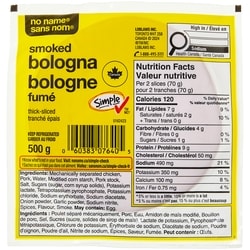 Sans Nom Bologne fumé en tranches épaisses 500 g, 9,98 $/1kg 1,00 $/100g
