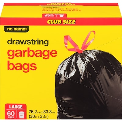No Name Large Drawstring Garbage Bags 60 ea, $0.27/1ea