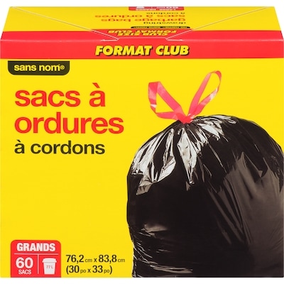 Sans Nom Sacs à ordures à cordons, grands 60 ea, 0,38 $/1ch