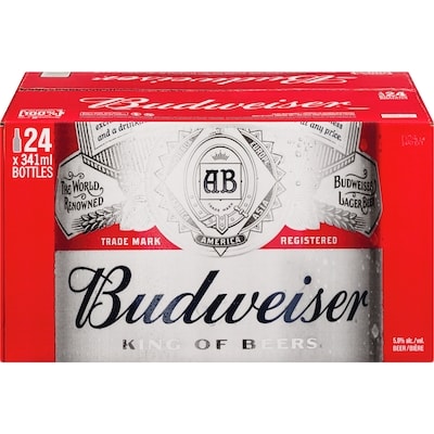 Budweiser Beer Bottle (ID required at pick-up) 24x341.0 ml, $0.48/100ml