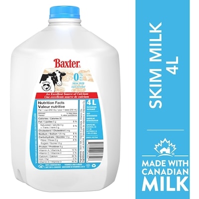 Baxter Skim Milk 4 l, $0.22/100ml