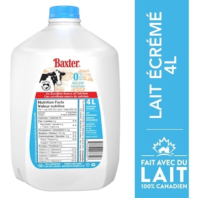 Baxter Lait écremé 4 l, 0,22 $/100ml
