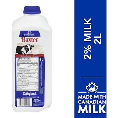 Baxter 2% Partly Skimmed Milk 2 l, $0.26/100ml