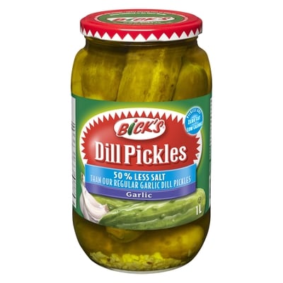 Bicks 50% Less Salt Garlic Dill Pickles 1 l, $0.70/100ml