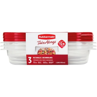 Rubbermaid Boîtes de conservation rectangulaires TakeAlongs, couvercles rouge rubis, lot de 3 1 ea, 2,00 $/1ch