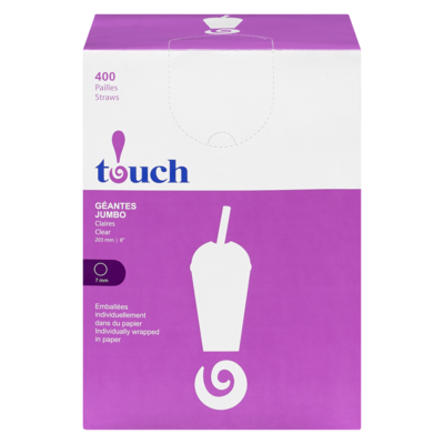 null Pailles géantes enveloppées Touch transparentes 20 cm (8 po) 400x1.0 ea, 0,02 $/1ch