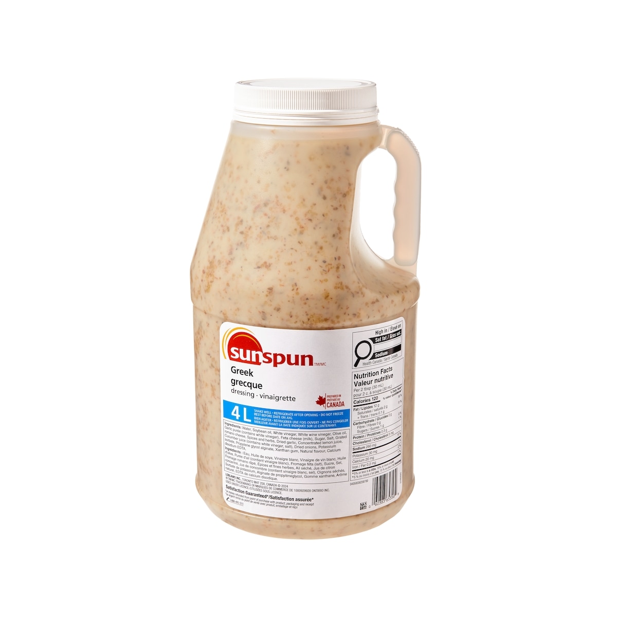Sunspun Vinaigrette grecque 4 l, 0,70 $/100ml