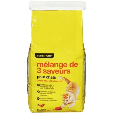 Sans Nom Mélange de 3 saveurs pour chats, poulet, dinde et fruits de mer 4 kg, 0,40 $/100g