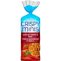 Quaker Crispy Minis Savoury Tomato & Basil Flavour Large Brown Rice Cakes 173 g, $2.60/100g