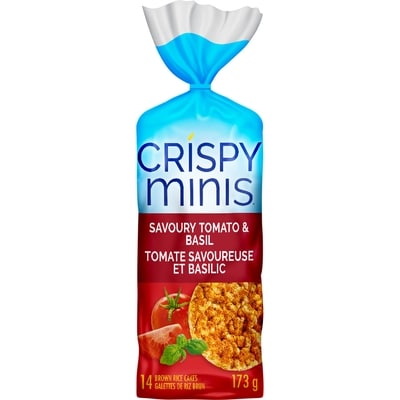 Quaker Crispy Minis Savoury Tomato & Basil Flavour Large Brown Rice Cakes 173 g, $2.60/100g
