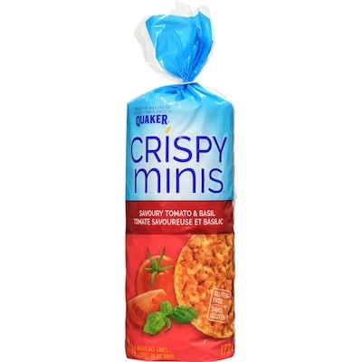 Quaker Crispy Minis Savoury Tomato & Basil Flavour Large Brown Rice Cakes 173 g, $2.19/100g