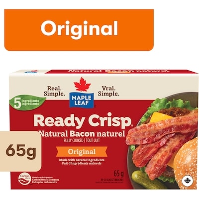 Maple Leaf Bacon naturel tout cuit en tranches Ready Crisp 65 g, 12,31 $/100g