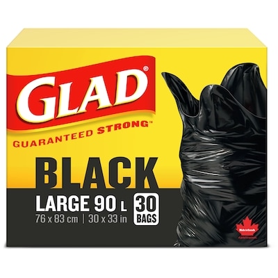 Glad Grands sacs à ordures noirs, sacs à ordures de 90 L 30 ea, 0,37 $/1ch