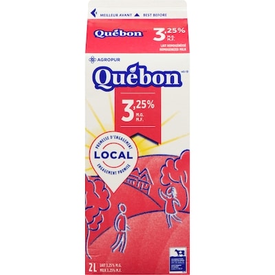 QUÉBON Lait homogénéisé 2 l, 0,22 $/100ml