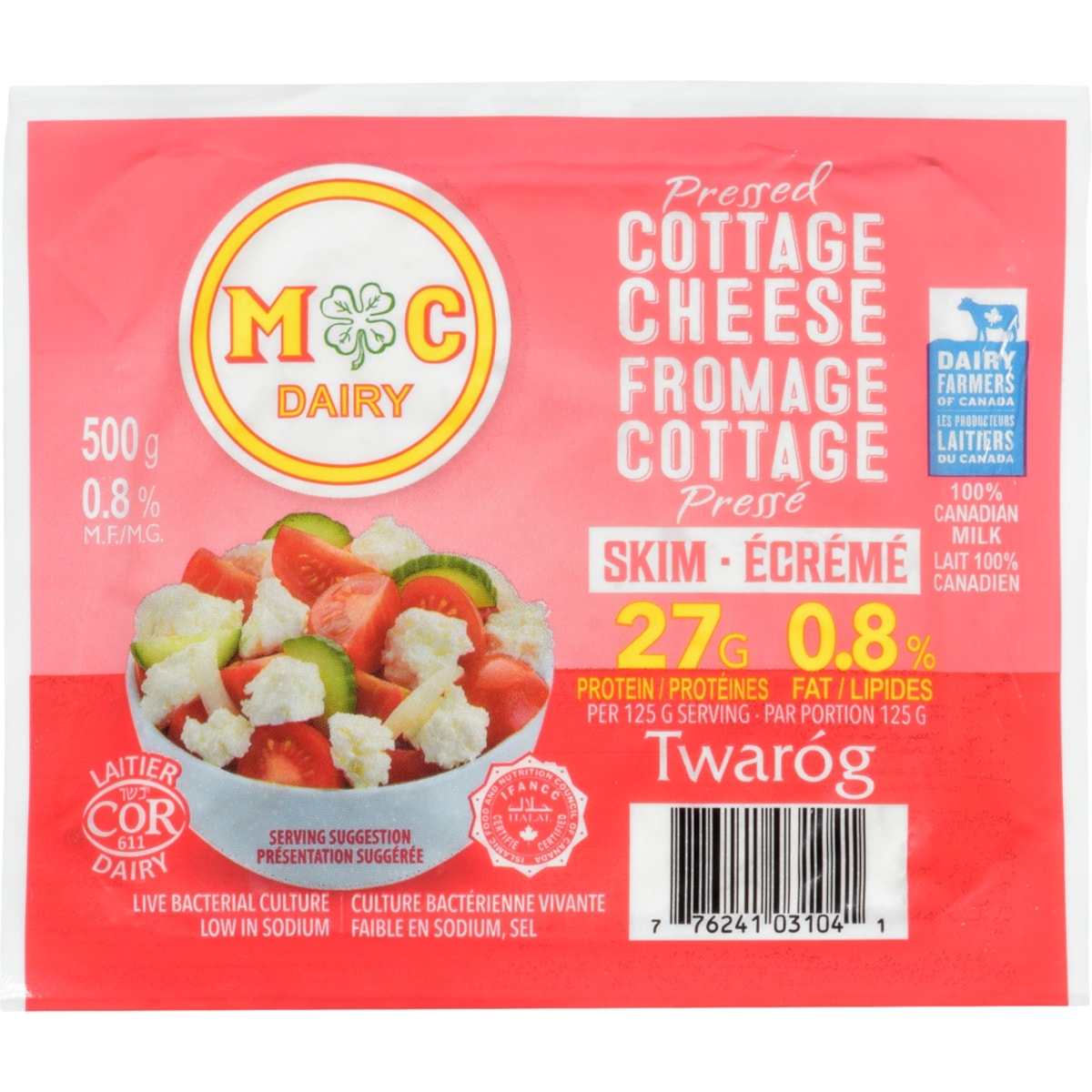 Mc Dairy Pressed Cottage Cheese, Skim 500 g, $1.60/100g