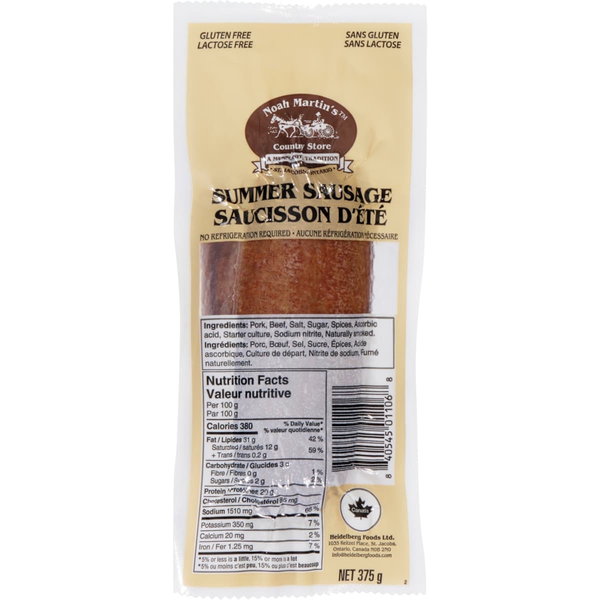 Noah Martin Summer Sausage Mini Chubs 375 g, $26.67/1kg $2.67/100g