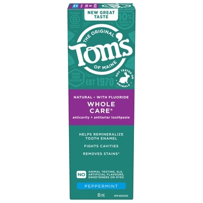 Tom's of Maine Whole Care Natural Toothpaste with Fluoride, Mint 85 ml, $8.22/100ml