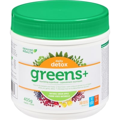 Genuine Health Greens+ Daily Detox, Natural Green Apple, Green Superfood Powder, Non GMO 406 g, $18.72/100g