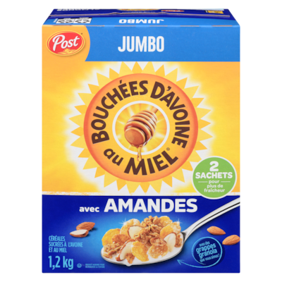 Post Céréales format jumbo Bouchées d’avoine au miel avec amandes 1.2 kg, 0,96 $/100g