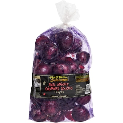 Farmer's Market Red Onions, 10 lb Bag 4.54 kg, $0.22/100g