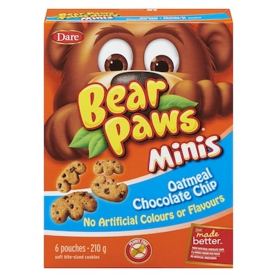 Dare Bear Paws Minis Oatmeal Chocolate Chip Cookies 210 g, $2.38/100g