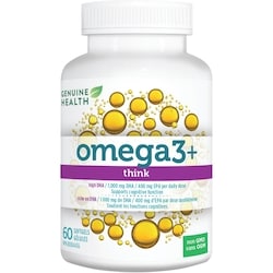 Genuine Health omega3+ THINK, supplément d'huile de poisson 60 ea, 0,50 $/1ch