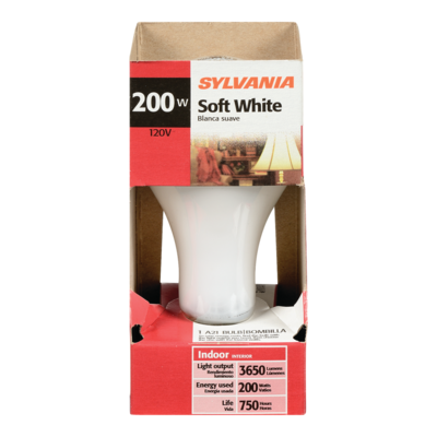 Sylvania A21 200W Light Bulb, Soft White 1 ea, $4.00/1ea
