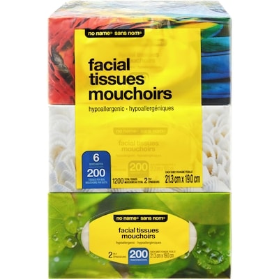 No Name Facial Tissues 2 Ply 6 Boxes, 200 Sheets 6x1.0 ea, $0.01/1ea